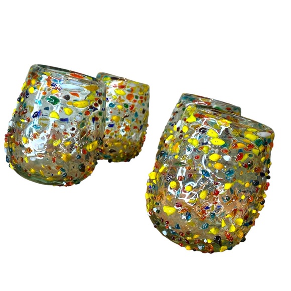 Bambeco Confetti Wine Glass Fiesta Hand blown set of 4 jewel tones - Picture 5 of 6